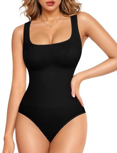 Junlan Shapewear Bodysuit for Women Tummy Control Full Body Shaper Seamless Shaping Leotard Tank Tops (Black,M)