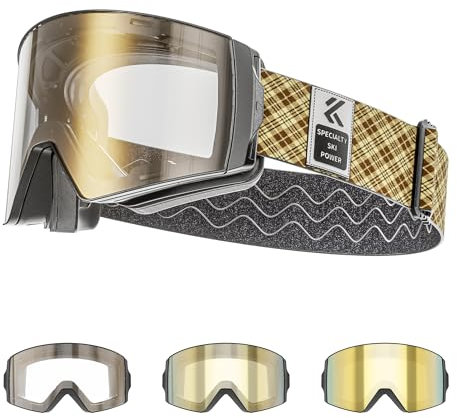 KAPVOE Selbsttönend Skibrille Snowboard skibrillen Photochrome magnetischen Linsen 100% UV400 Schutz Anti-Nebel für Damen Herren und Jugendliche kompatibel mit Helm ideal für Ski und Eisskaten 07