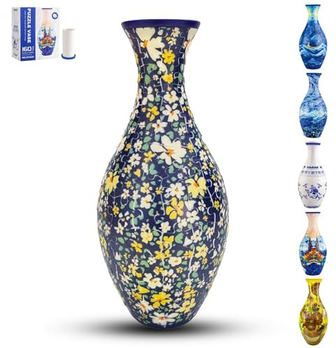 YELVYA 160 Stück DIY 3D Blumenvase Puzzle, moderne Flaschenförmige Jigsaw Vase mit Wassersäule für echte oder künstliche Blumen, Heimdekoration