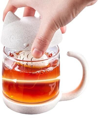 Genérico Tasse à thé avec infuseur - Jolie tasse à café de dessin animé | Boissons froides et froides Tasse en verre avec infuseur à thé de poisson, tasse à thé de dessin animé pour thé, jus, lait