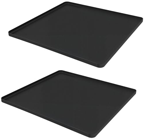 Mini Fridge Mat Set of 2, 23.6x23.6x0.6 Inch Non-Slip Thick Under Refrigerator Silicone Mat, Leak-Proof Washer Drip Tray for Carpet Floor Protection, Black