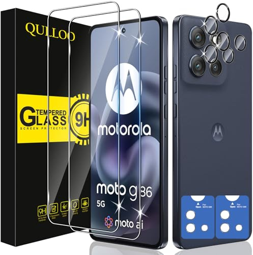QULLOO Protector de Pantalla para Motorola Moto G86 / G86 Power 5G, 2 Piezas Cristal Templado y 2 Piezas Protector de Lente de Cámara, Dureza 9H Ultra Resistente Vidrio Templado