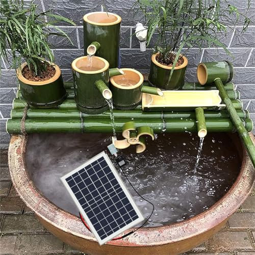 Kit fontaine solaire en bambou, 3 niveaux de jardin japonais avec pompe et panneau solaire de 10 W, idéal pour la terrasse et la décoration d'intérieur/extérieur