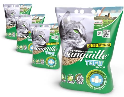 TRANQUILLE - Litière Végétale pour Chat Agglomérante au Tofu Recyclé 4 litres - Lot de 4