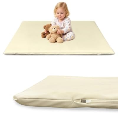 hoopyosms Tappeto Gioco per Bambini 127x127cm, Tappeto Spesso in PU Vegano Resistente all’Acqua per Neonati e Bambini, per Box, Gattonare & Baby Gym (Beige)