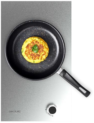 Cecotec Placa de Gas 1 Fuego Bolero Squad G 1400S Inox. 3.4kW, Acero Inoxidable, Parrillas Hierro Fundido, Quemador WOK Triple Corona, Encendido Electrónico, Seguridad en Válvulas, Accesorio de Gas