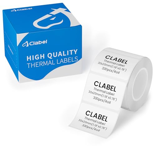 CLABEL 1 Rolle 30x20mm Thermo Weiß Etikettenband für Etikettendrucker Selbstklebend Klebeetiketten zum Beschriften Aufkleber für Schule Unternehmen Geschäft Zuhause, 330 Stück/Rolle(1,18x0,78)