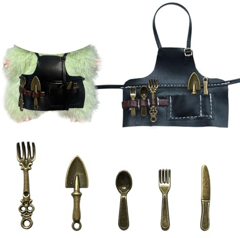 Apron Work Clothes for 17cm Doll(No Dolls),Kitchenware Series, a Total of 6 Accessories, Leather Bibs with Adjustable Length, for Food Collectors,Suitable 3.94-6.7inch(10-17cm) for Dolls