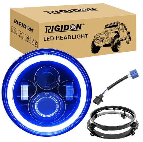 RIGIDON 1x 7 zoll rund scheinwerfer mit rundring halterung, 50W 5000lm | 6000K weiß, 4 modi fahrscheinwerfer feuer kreuz blau DRL, offroad beleuchtung, für auto Wrangler JK TJ LJ CJ Humm-er JP