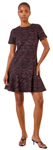 Roman Originals Textured Frill Hem Stretch Dress for Women UK - Ladies Everyday Autumn Winter Round Neckline Comfy Soft Evening Vacation Work Party Night Out