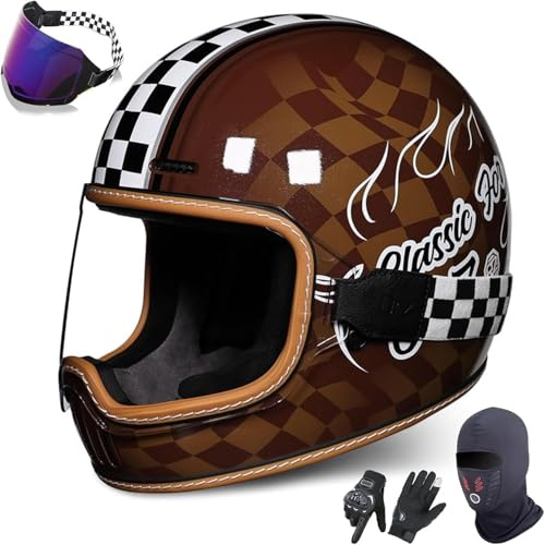 Caimcie Vintage Integralhelm, ECE/DOT-Zulassung, für Motorrad, Motocross, Roller, Retro, Klassik, für Rennen, Tourismus A,XXL=61-62cm
