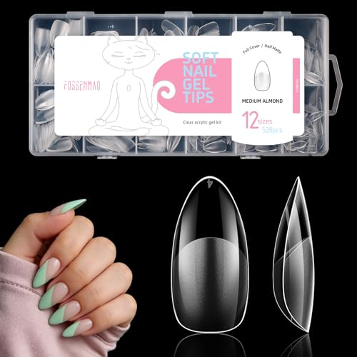 528 Pcs Medium Almond Nail Tips for Gel Extensions, Half Matte Full Cover Fake Nails for Manicure Salon Arts DIY Home(12 Sizes)
