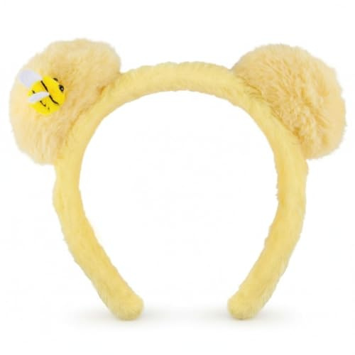 Gelbes Bärenohren Stirnband, Bärenohren Stirnband mit Bienendekoration, Gesichtswäsche Haarband, Tier-Haarbänder für Damen, Herren und Kinder