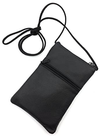 franartPiel - Bolsito bandolera de cuero con 3 cremalleras Piel Ubrique - Alta Calidad (Negro)