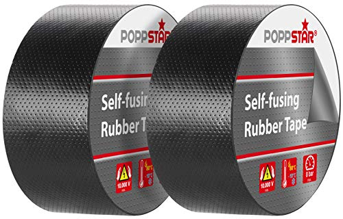 POPPSTAR 2x Cinta aislante y selladora universal autosoldable, LxAxH 5 m x 38 mm x 0,76 mm, negro