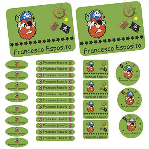 Jintora - Etichette adesive personalizzate 118 - pirata - 69 Adesivi per vestiti, bambini, scuola, asilo - etichette per bucato stampate di alta qualità - stampa individuale