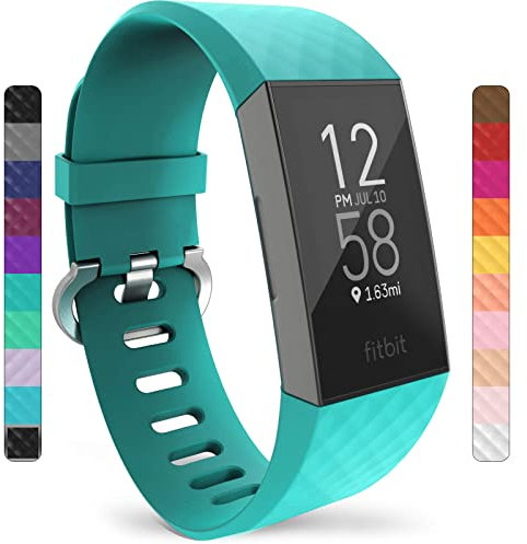Yousave Accessories Armband Kompatibel mit Fitbit Charge 3 & 4, Silikon Ersatzarmband für Fitbit Charge3 / Charge4 Tracker, Sport Armband, Armbänder Kompatibel mit Fitbit Charge 3 & 4 - Klein - Cyan