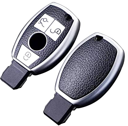 KEYSCOVER Silikon Schlüsselhülle für Mercedes Benz, TPU, A B C E Kasse, W204 W211 (Leder Silber)