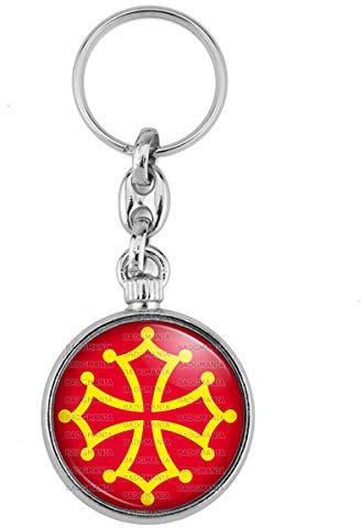 Badgmania Porte Clés Métal 2 faces Croix Occitane Occitanie Languedoc Toulouse Sud France Or Rouge Logo 33mm