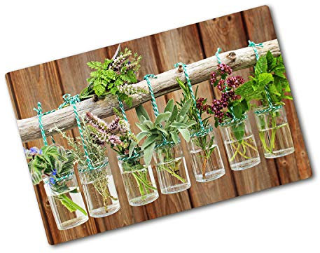 Tempered Glass Chopping Board 80x52 cm Polished Edges Non-Slip Feet Easy to Clean Smooth Surface Rectangular Glass Stain and Heat Resistance Printed Food Contact Bacteria-Resistant - Herbs in Jars
