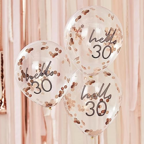 Luftballons HELLO 30 Konfettiballons Statement runder 30. Geburtstag transparent & rosé-gold kupfer helium-fähig Raumdeko Dekoration Accessoires Zubehör Geburtstags-Deko Frau & Mann 5 Ballons