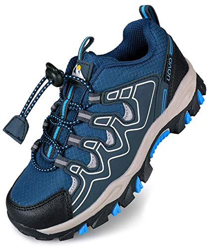 UOVO Boys Trainers Kids Walking Shoes Low-Top Sneakers Children Waterproof Trekking Hiking Footwear Running Shoes Blue Size 2 UK