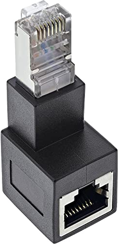InLine - Adaptador RJ45 (Cat. 6A, Conector RJ45 Macho/Hembra, acodado 90° hacia Abajo)