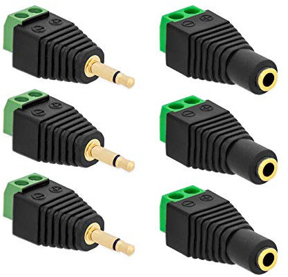 3x Klinken Stecker + 3x Buchsen 3,5mm Adapter > Terminalblock 2 Pin Schraub Klemme Set