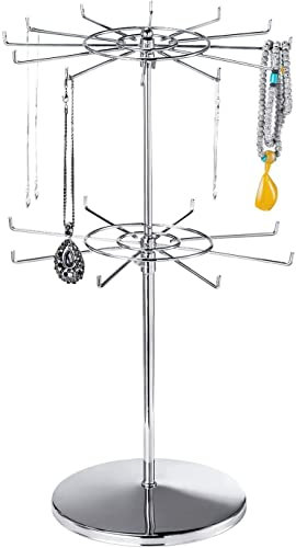 POLMART Porte Bijoux Rotatif en Métal Argenté, 20 Crochets