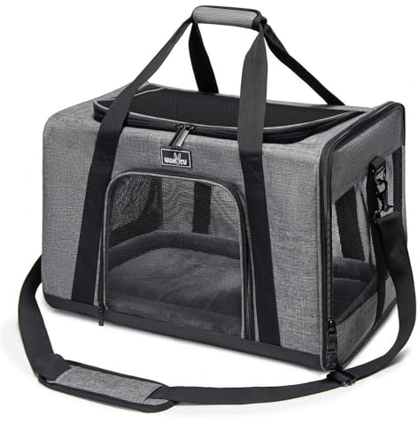 Wakytu Transportbox für Katze Hund, Transporttasche für Haustiere, Faltbare Hundetransportbox Katzentransportbox, Hundetragetasche, Hundebox Auto, Atmungsaktive Hundetasche… (M, Grau)