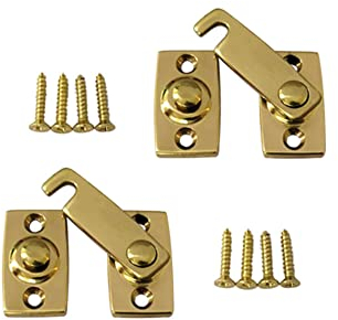 QCAA Solid Brass Shutter Bar/Door Latch, 7/8 x 2-3/32, Polish Brass, 2 Pack, Made in Taiwan