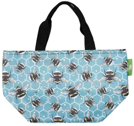 ECO CHIC Lightweight Foldable Insulated Lunch Bag Water Resistant Cooler Bag (Bumble Bees Blue)