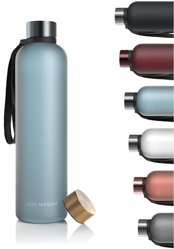 LARS NYSØM Botella de Agua 1l | Botella Agua | Cantimplora Deportiva Tritan Ultraligera a Prueba de Fugas, Apta para el Ácido Carbónico | 2 Tapas Incluidas (Sky Blue, 1000ml)