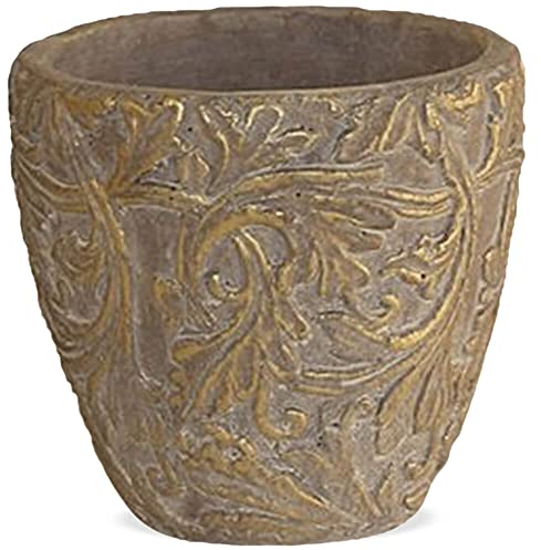 matches21 - Vaso per piante in cemento, ornamenti decorativi da giardino, in rilievo, effetto anticato, per primavera, marrone, 1 pezzo, Ø 22,5 x 20 cm