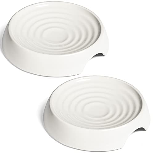 CatGuru Cat Bowls, Whisker Stress Free Cat Food Bowl, Reliefs Whisker Fatigue, Wide Cat Bowl, Non Slip Cat Food Bowls, Shallow Cat Dish, Cat Feeding & Watering Supplies (Set of 2, Ceramic, White)