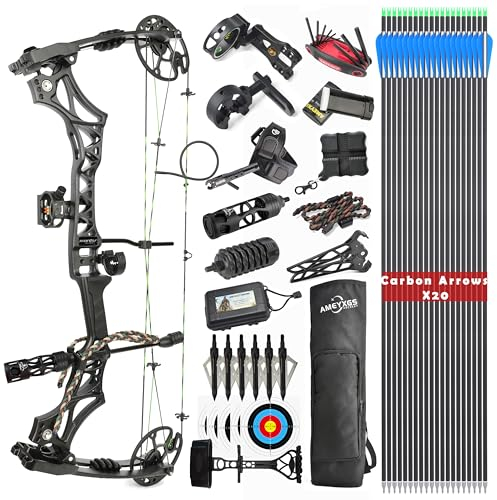 surwolf Compoundbogen Kit, Jagd und Ziel, Wurfarm, 30–70 lbs einstellbar, Zuglänge 19–31 Zoll, bis zu IBO 320 FPS Geschwindigkeit, Paket mit Bogenschießen Jagdzubehör (Schwarz)