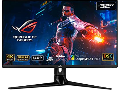 ASUS ROG Swift PG32UQR 32” 4K HDR 144Hz DSC HDMI 2.1 Gaming Monitor - UHD (3840 x 2160), IPS, 1ms, G-SYNC Compatible, Extreme Low Motion Blur Sync, Eye Care, DisplayPort, USB, DisplayHDR 600,Black
