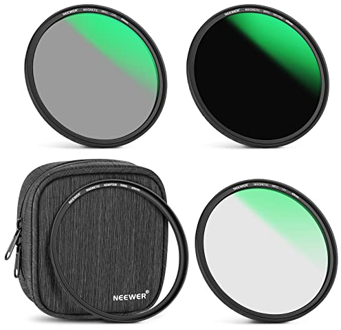 NEEWER 49mm 4 in 1 Magnetisches ND Filter Set mit Graufilter ND1000 Filter +MCUV+CPL+Adapterring 42 Schichten Beschichtungen/ultradünn/wasserdicht/Kratzfest Magnetic ND Filter Kit& Tasche