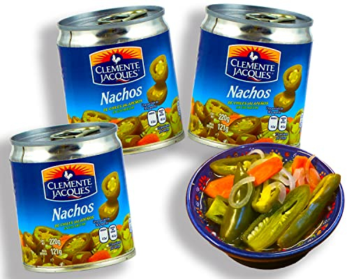 Chili Jalapeno Nachos (in fette), 220 grammi, (confezione da 3) jalapeños verde piccante, caldo dal Messico, Clemente Jacques, Viva Mexico collection by Mexhaus