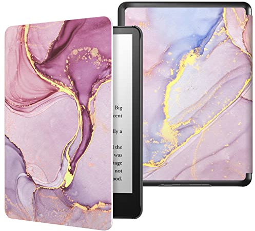 MoKo Hülle Kompatibel mit Kindle Paperwhite 11. Generation 2021,Dünne Leichte Tablet Schutzhülle mit Auto Schlaf/Aufwach PC Rücken für Kindle Paperwhite 6,8 Zoll, Signature Edition,Hellrosa Goldmarmor