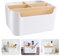 LANSKYLAN Organizador Escritorio Blanco, Multiusos Caja de Almacenamiento de Madera con Compartimentos Desmontables para Oficina Hogar (18.3*14.5*9.2cm)