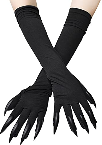 JIAHG Halloween Handschuhe Lange Nagelhandschuhe Kostümhandschuhe mit Nägeln Halloween Cosplay Fingernägel Golves Handschuhe mit Krallen Halloween Cosplay Requisiten