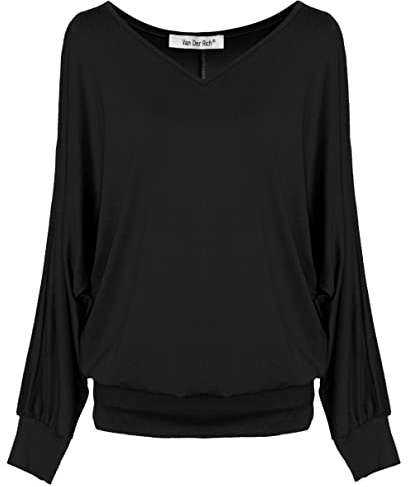 Van Der Rich ® - Basic Tops Bluse mit Langen Ärmeln - Damen (ML-Schwarz, L)