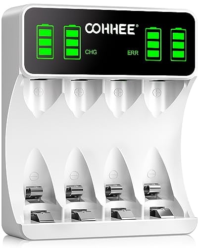 BATZONE Akku Ladegerät, AA/AAA Ladegerät mit Großer LCD Anzeige, 4-Ladeplatz Universal Schnell Akkuladegerät, für NI-MH NI-CD AA/AAA Akkus, für wiederaufladbare Mignon AA und Micro AAA