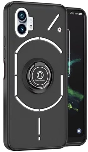 RankOne Hülle für NothingPhone (1) / NothingPhone 1 (6.55 Inches), Ring Stand Magnetischer Saugfuß Handyhülle Matt Transparent - Schwarz