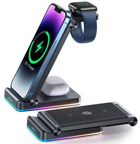 JOYROOM 3in1 Wireless Ladeadapter, Schwarz, Modern, Kabelloses Laden, Smartphones, Tablets