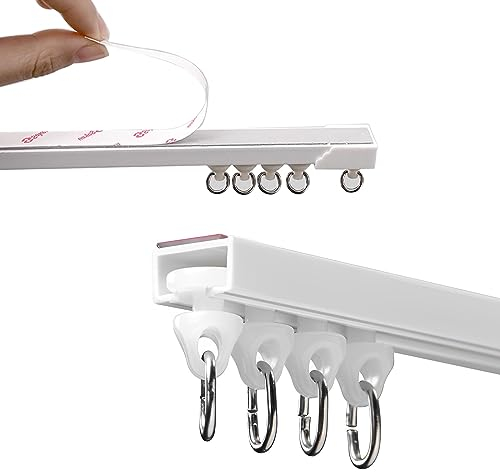 Plerile Selbstklebende Decken- Und Wandvorhangschiene, Kein Bohren, Schrauben Oder Werkzeug Notwendig, Einfach Zu Installierende Vorhangstange Mit Vorhangklammern