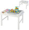 COSTWAY 2-in-1 Kids Activity Table, Wooden Children Building Blocks Table with Reversible Tabletop, Paper Roll and Storage, Toddler Play & Build Desk for Learning Drawing Eating (White)