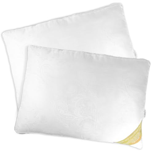 LuxBedCo Mulberry Silk Pillow Set of 2 - Home & Hotel Quality Pillows for Head & Neck Support - Comfortable & Breathable Luxury Pillows 2 Pack