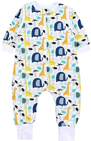 TupTam Schlafsack mit Füßen aus Bio-Baumwolle – Baby Schlafsack 2.5 TOG mit Beinen & Ärmeln, OEKO-TEX, Farbe: D505201 Elefanten Blau Grün Giraffen Orange, Größe: 104-110